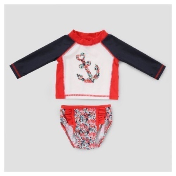 Cat & Jack Floral Anchor Rashgaurd Set - Picture 1 of 4